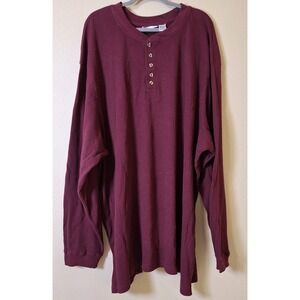 Men's KingSize Burgundy Long Sleeve Henley Shirt Size 5XL‎ Waffle Knit